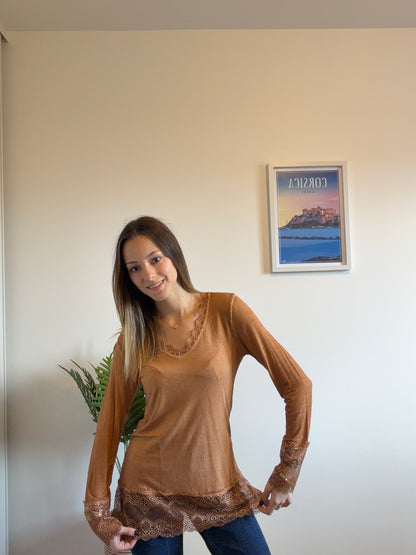 Sous-pull DENTELLE camelle